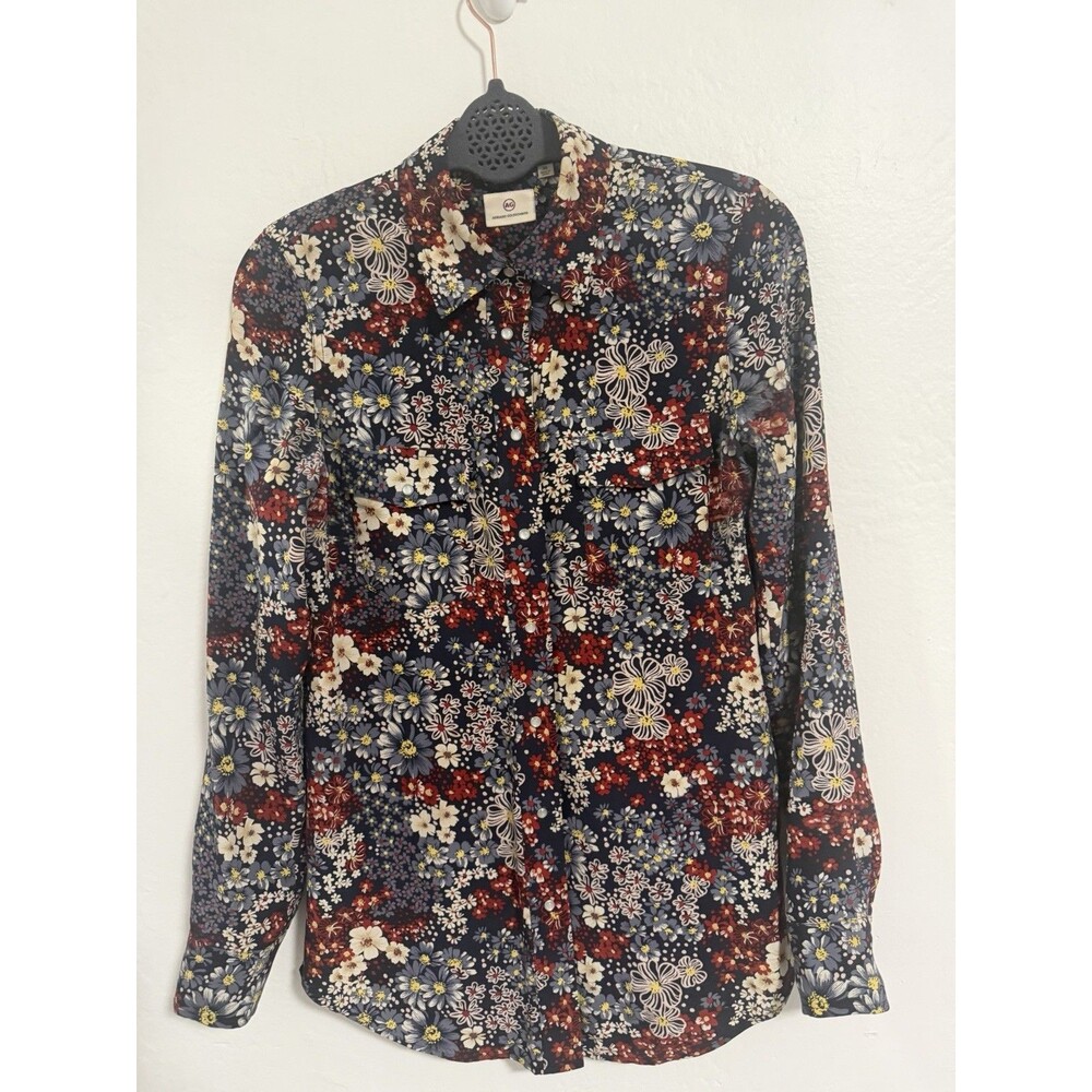 Adriano Goldschmied Women's Size XS Silk Blouse Snap Button Floral Western Boho